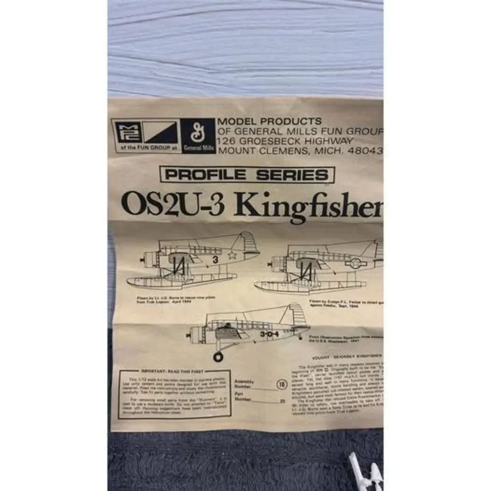 Kingfisher OS2U-3 Airplane Monogram Model Kit 1966 1/48 Vintage NO BOX AS IS
